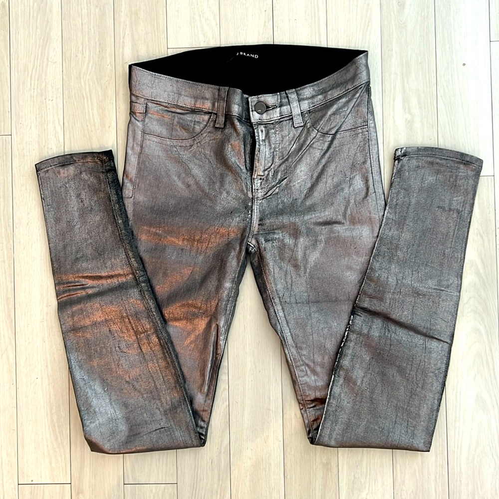 J Brand Distressed Metallic Silver Skinny Jeans